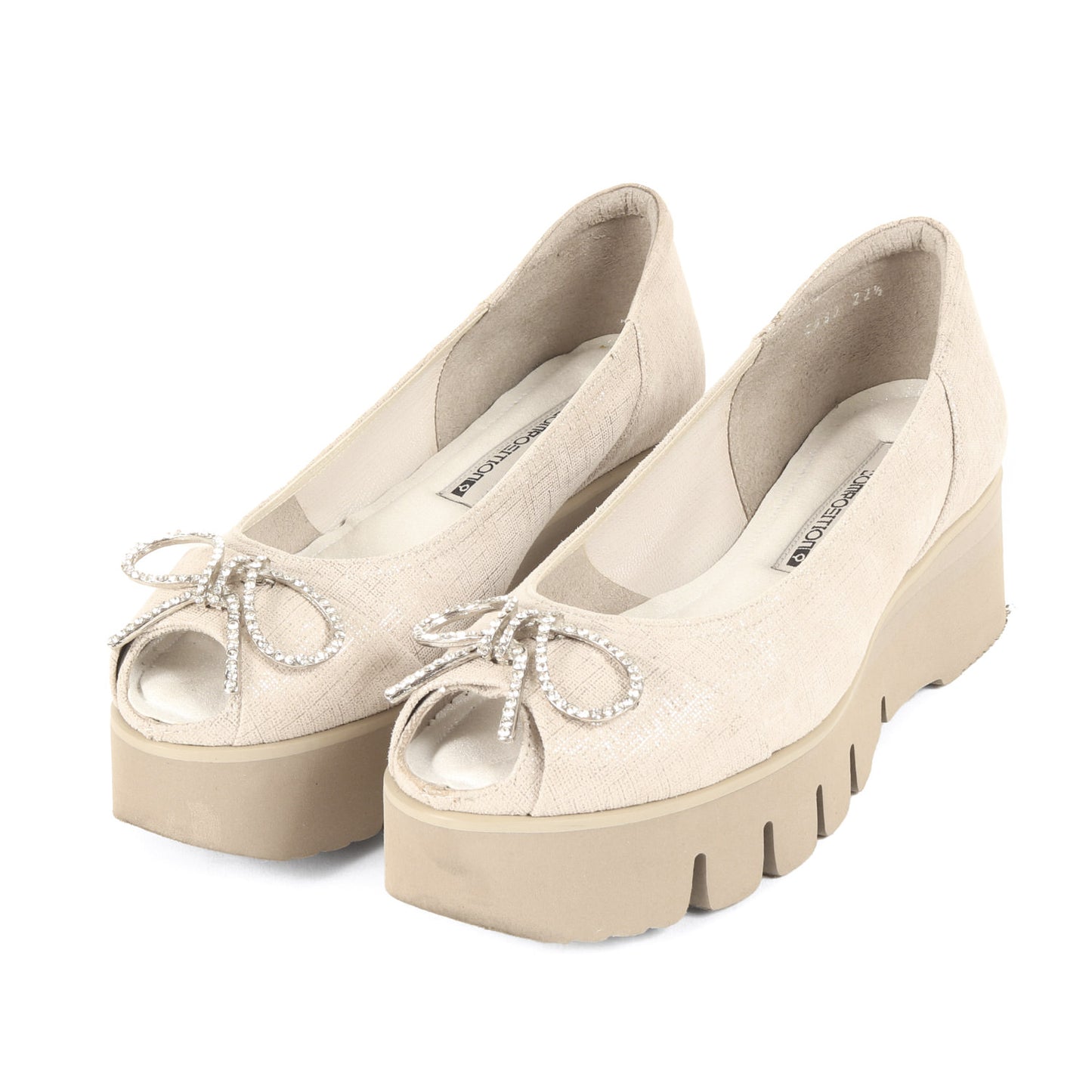 24春夏 プラットフォーム オープントゥ パンプス / 靴 ビジュー リボン 厚底