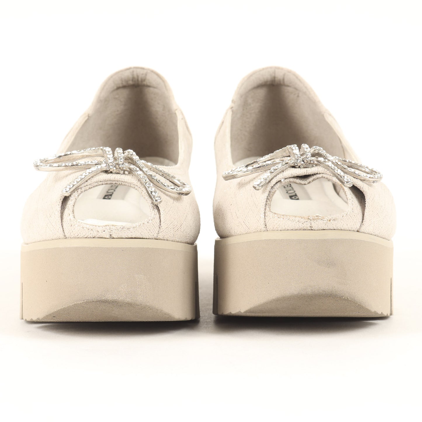 24春夏 プラットフォーム オープントゥ パンプス / 靴 ビジュー リボン 厚底