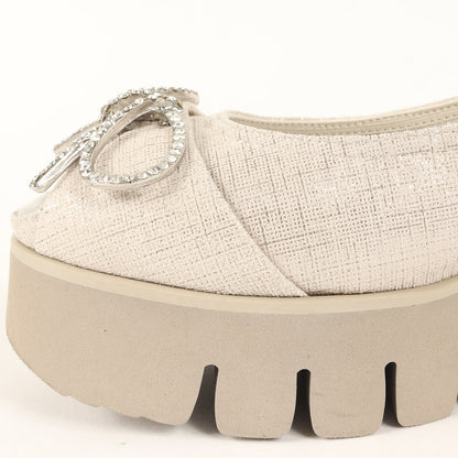 24春夏 プラットフォーム オープントゥ パンプス / 靴 ビジュー リボン 厚底