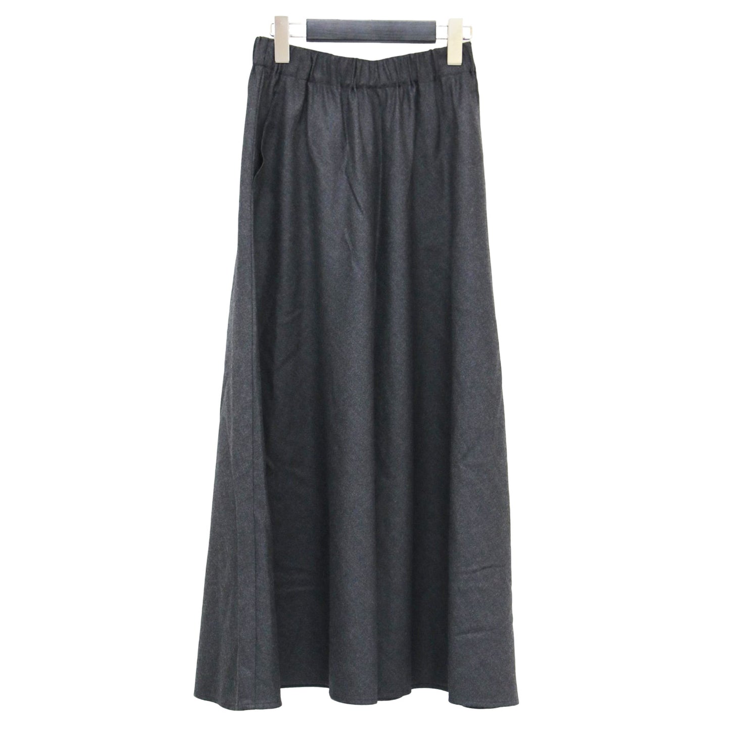 24秋冬 フラノ ストレッチ ギャザー マキシ スカート / フレア ウエストゴム ウール