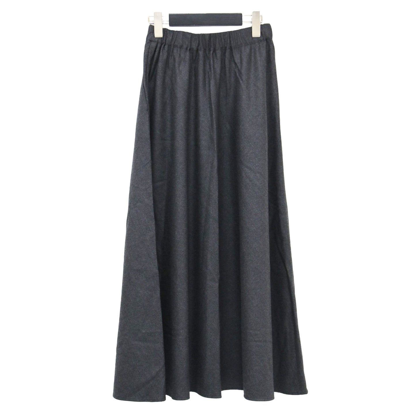 24秋冬 フラノ ストレッチ ギャザー マキシ スカート / フレア ウエストゴム ウール