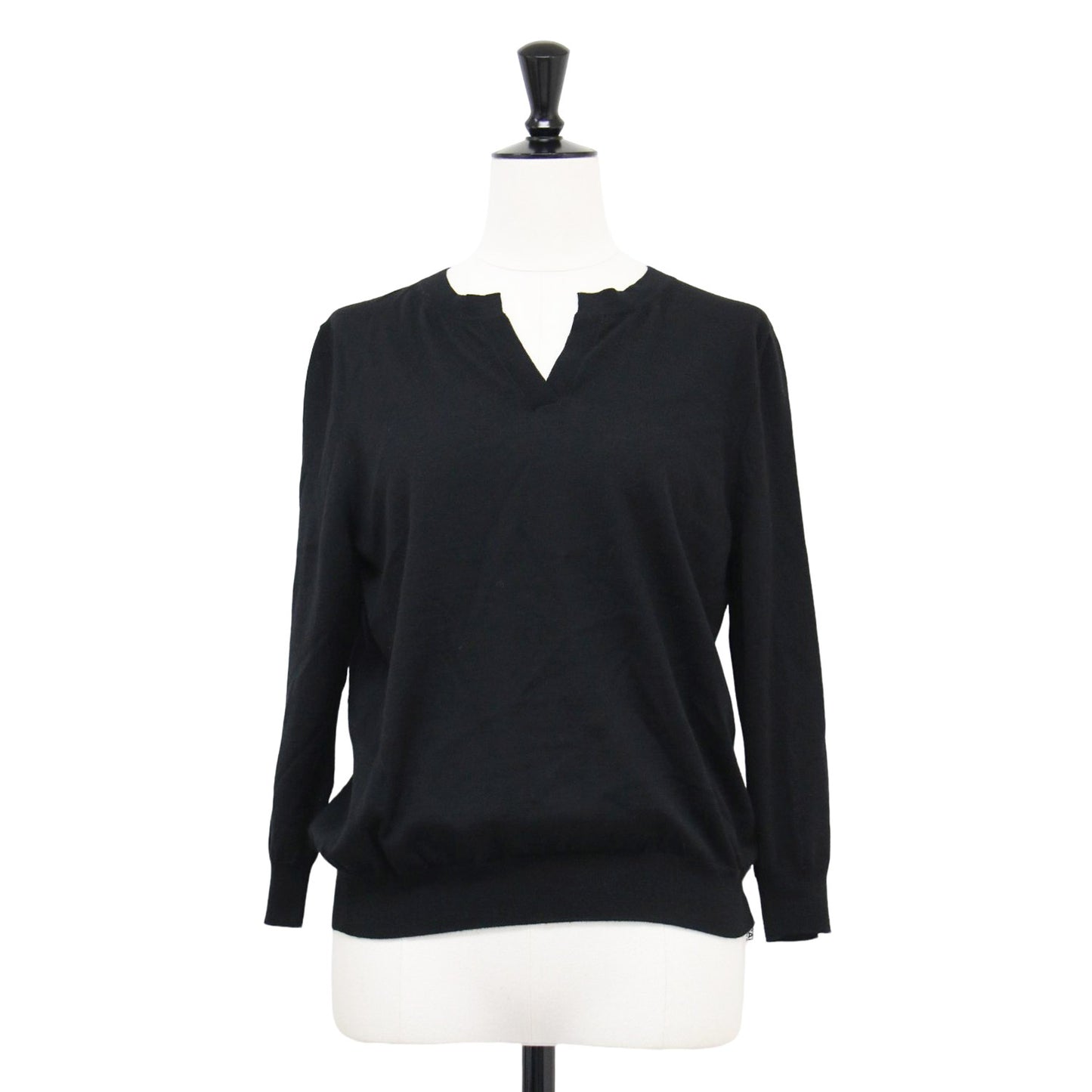 ウール キーネック 七分袖 ニット / プルオーバー Vネック ハイゲージ