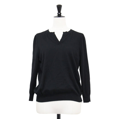 ウール キーネック 七分袖 ニット / プルオーバー Vネック ハイゲージ