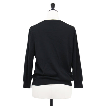 ウール キーネック 七分袖 ニット / プルオーバー Vネック ハイゲージ