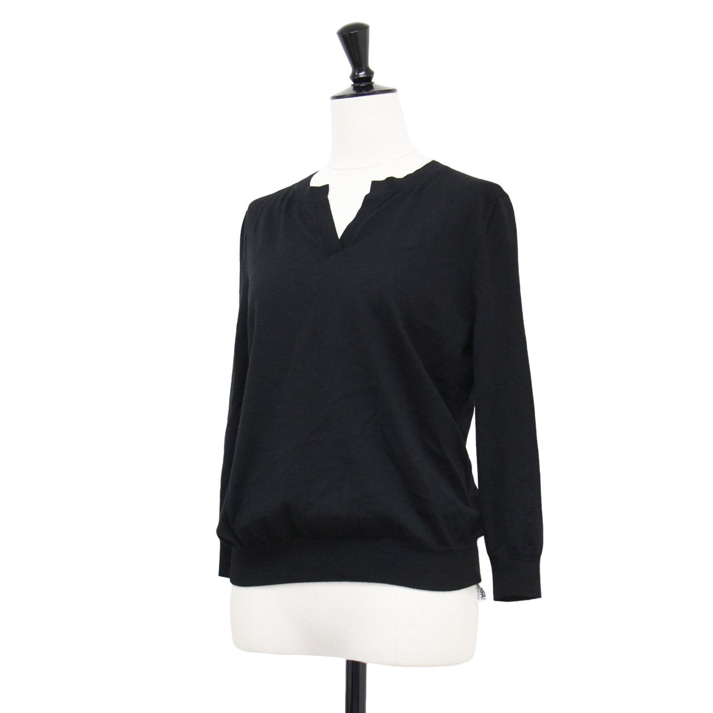 ウール キーネック 七分袖 ニット / プルオーバー Vネック ハイゲージ