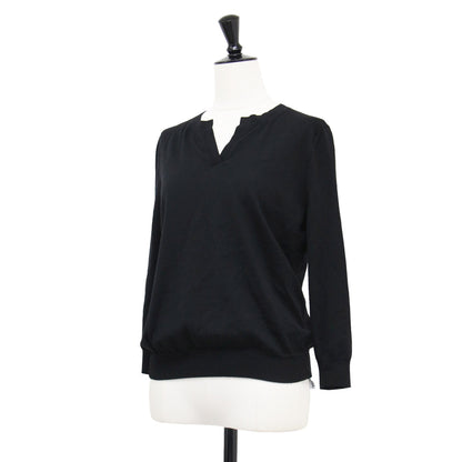 ウール キーネック 七分袖 ニット / プルオーバー Vネック ハイゲージ