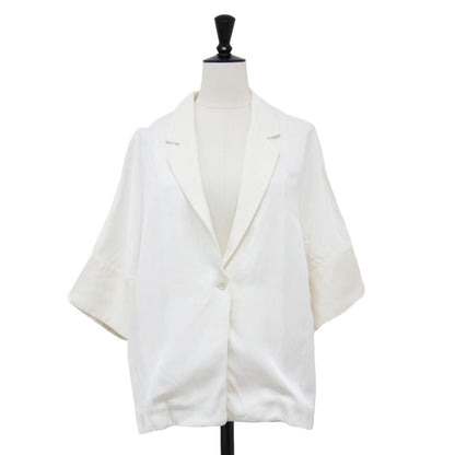 25春夏 ソフトサテン ハーフスリーブ ジャケット / テーラードジャケット ショート丈 半袖 コットン リネン