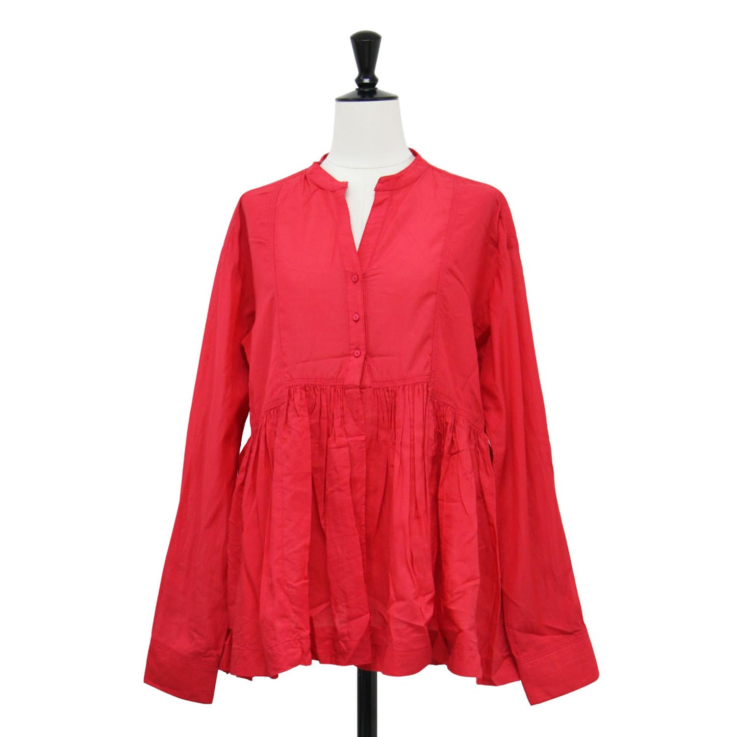 24春夏 Vネック ギャザー 長袖 ブラウス / 全方位映えブラウス シャツ チュニック コットン