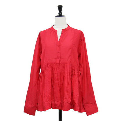 24春夏 Vネック ギャザー 長袖 ブラウス / 全方位映えブラウス シャツ チュニック コットン