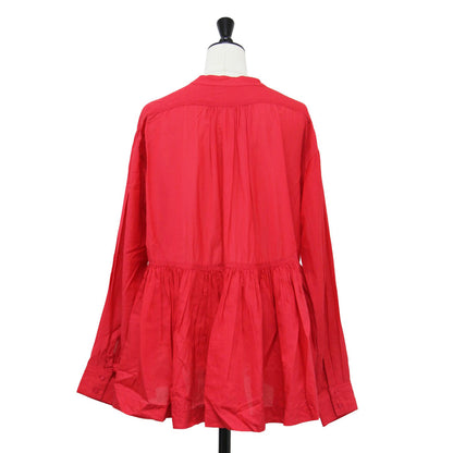 24春夏 Vネック ギャザー 長袖 ブラウス / 全方位映えブラウス シャツ チュニック コットン