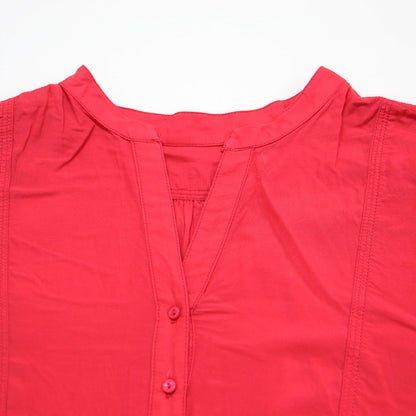 24春夏 Vネック ギャザー 長袖 ブラウス / 全方位映えブラウス シャツ チュニック コットン