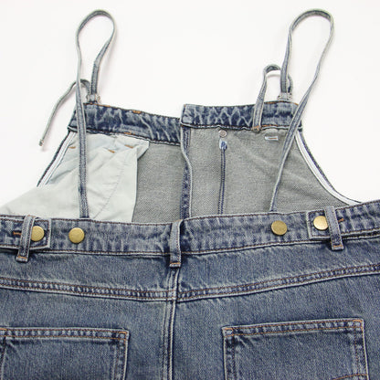 25春夏 裾フリンジ デニム ジャンスカ / ワンピース キャミソール ロング丈 カットオフ コットン