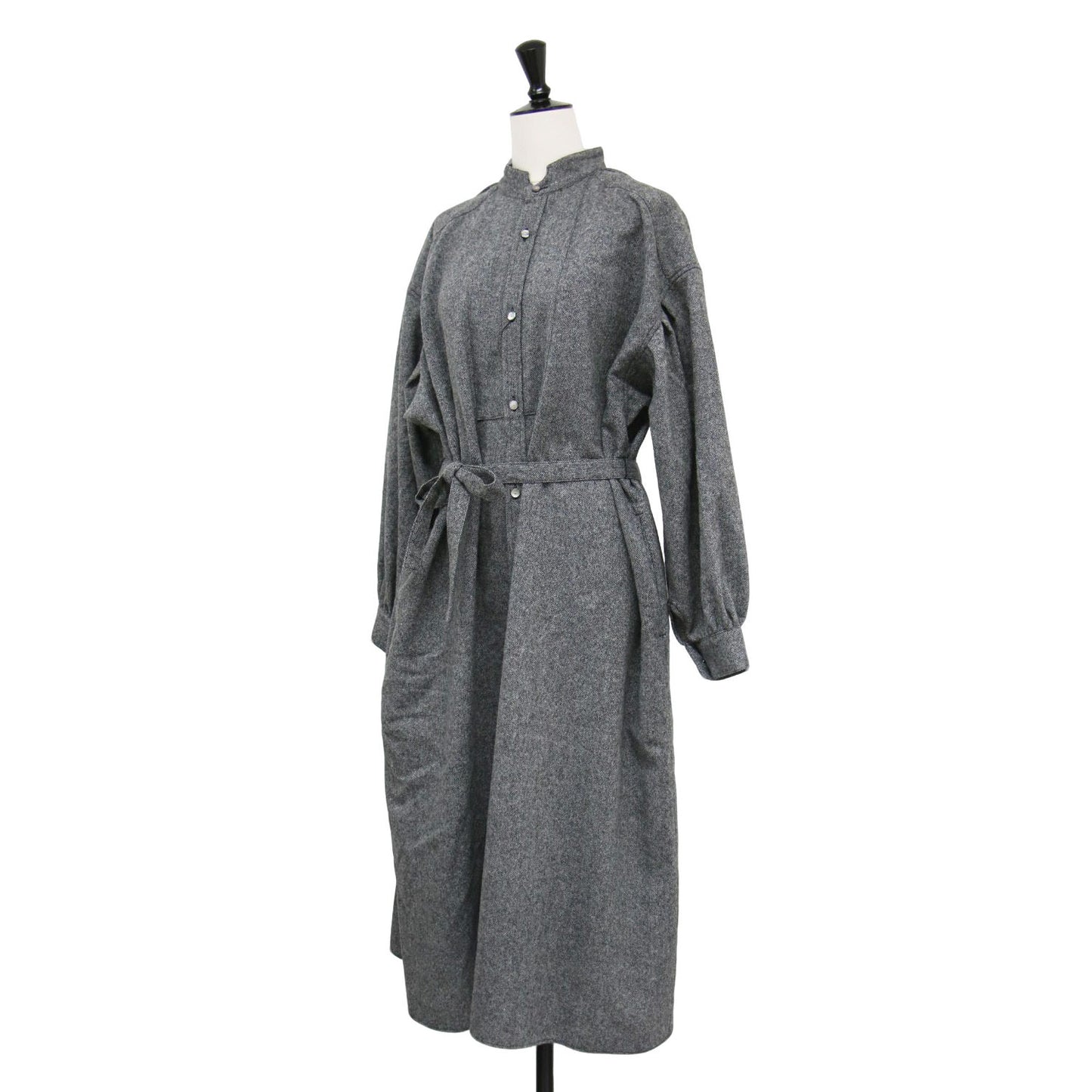 22秋冬 タスカン ツイード ワンピース / TUSCAN DRESS TWEED シャツワンピース ロング 長袖 スタンドカラー ウール シェルボタン