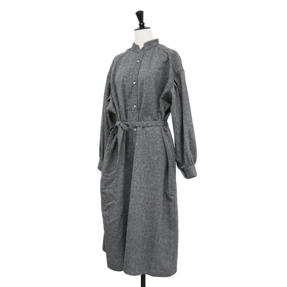22秋冬 タスカン ツイード ワンピース / TUSCAN DRESS TWEED シャツワンピース ロング 長袖 スタンドカラー ウール シェルボタン