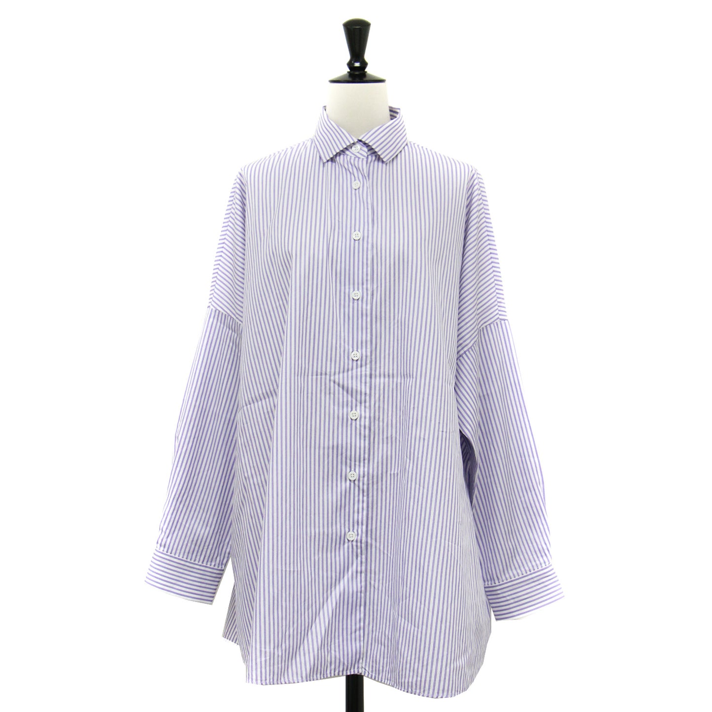 Primary Navy Label ALBINI パープル ストライプ ビッグ シャツ	/ ブラウス 長袖 レギュラーカラー コットン