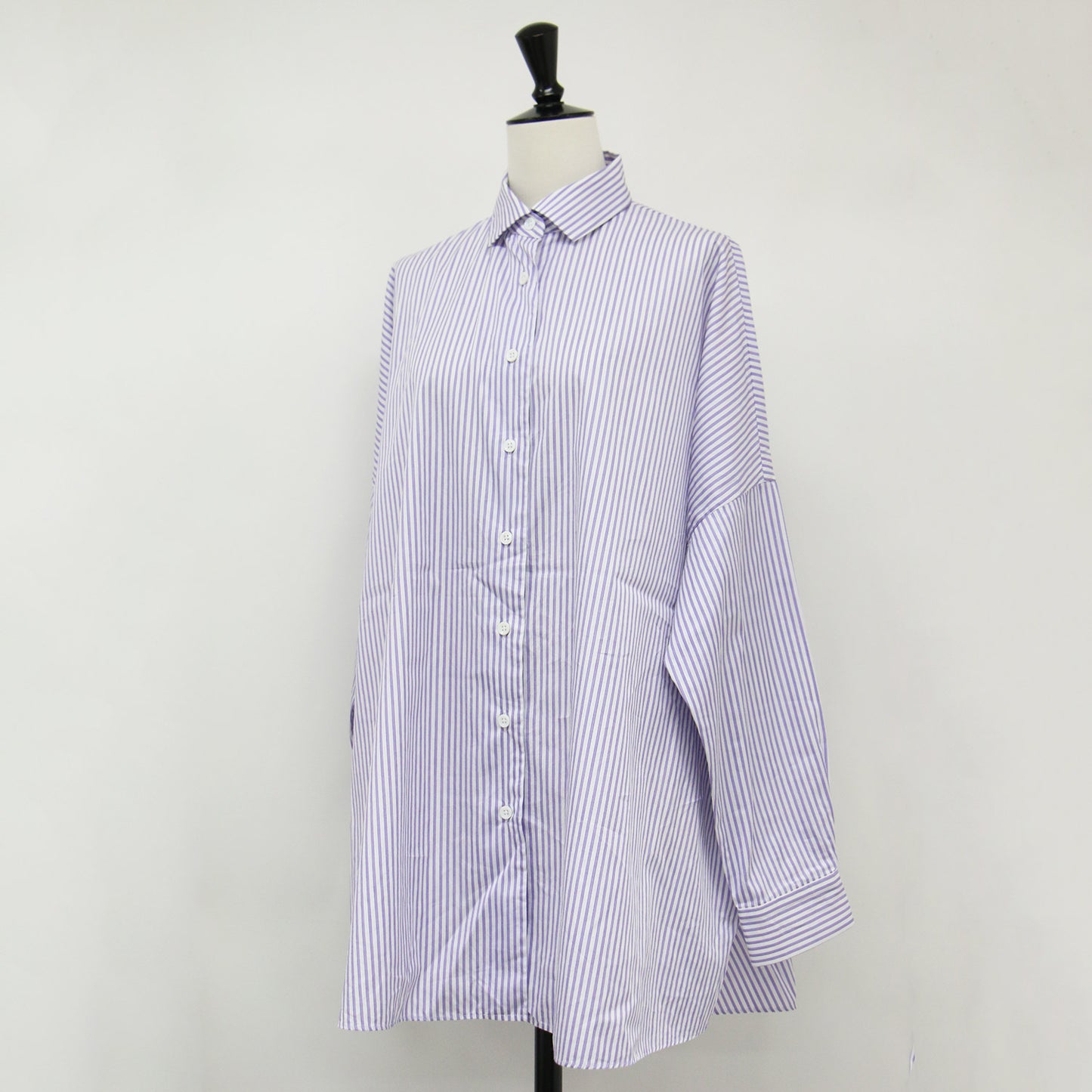 Primary Navy Label ALBINI パープル ストライプ ビッグ シャツ	/ ブラウス 長袖 レギュラーカラー コットン