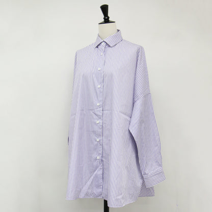 Primary Navy Label ALBINI パープル ストライプ ビッグ シャツ	/ ブラウス 長袖 レギュラーカラー コットン