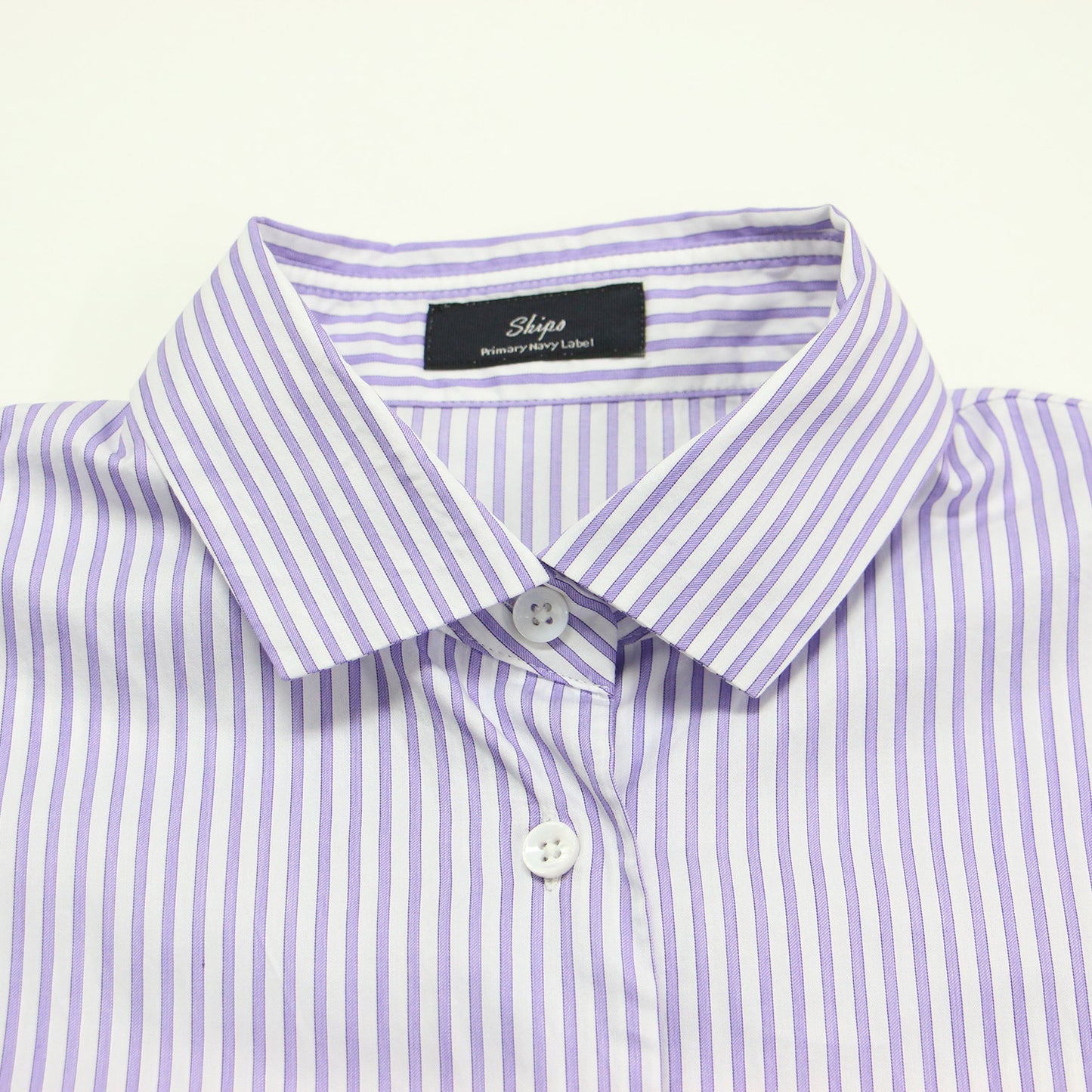 Primary Navy Label ALBINI パープル ストライプ ビッグ シャツ	/ ブラウス 長袖 レギュラーカラー コットン