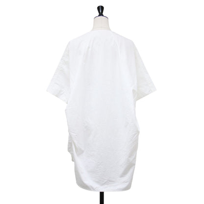 コットン ノーカラー 半袖 ロング シャツ / チュニック丈 クルーネック ドルマンスリーブ