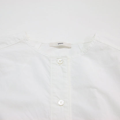 コットン ノーカラー 半袖 ロング シャツ / チュニック丈 クルーネック ドルマンスリーブ