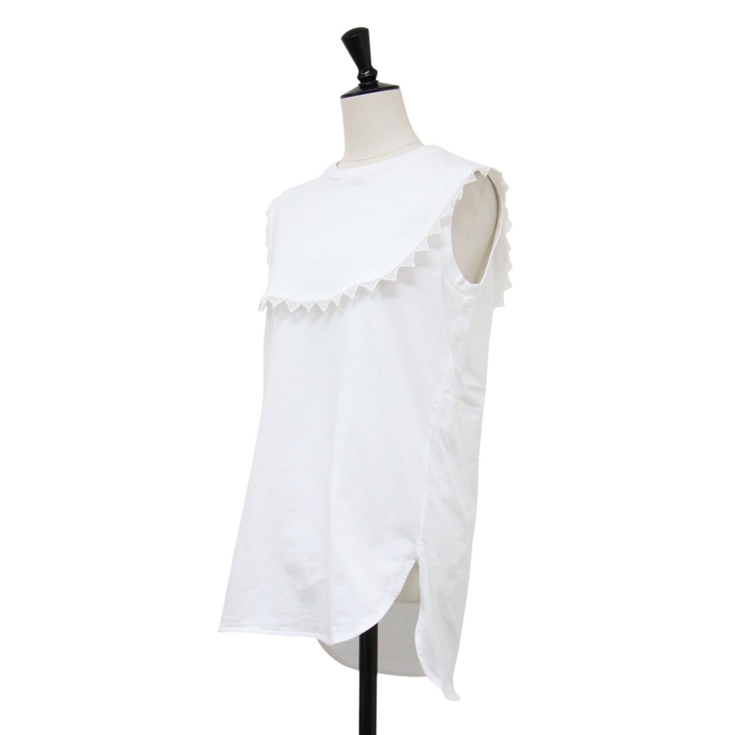 22春夏 カラー レース カットソー / Tシャツ ノースリーブ クルーネック コットン