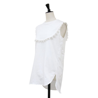 22春夏 カラー レース カットソー / Tシャツ ノースリーブ クルーネック コットン