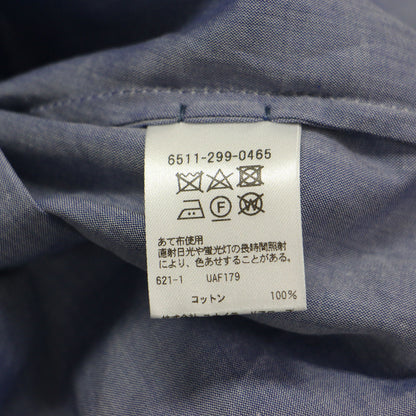 コットン ギャザー ブルー シャツ /ブラウス バンドカラー 長袖 ボリュームスリーブ コットン