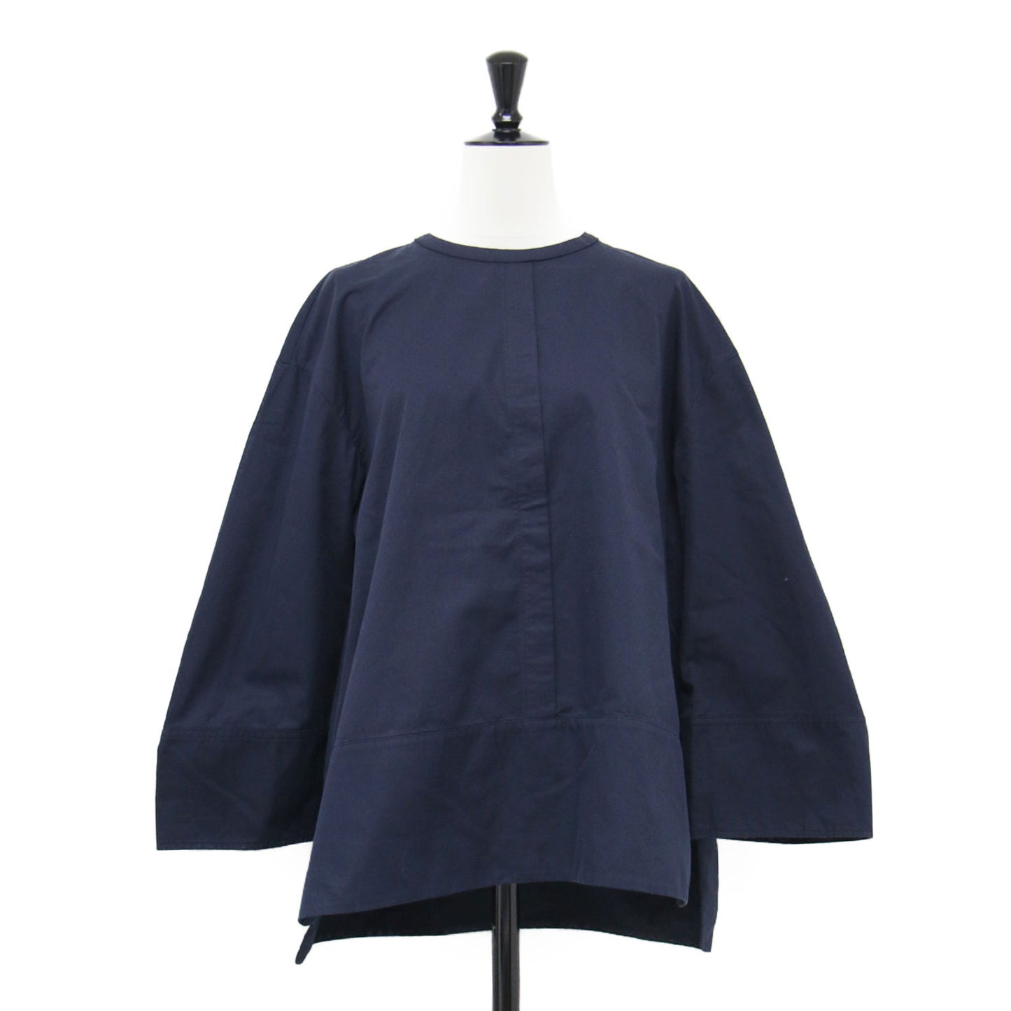 21春夏 コットンドビー ノーカラー ブラウス / シャツ 長袖 クルーネック ワイドスリーブ タック
