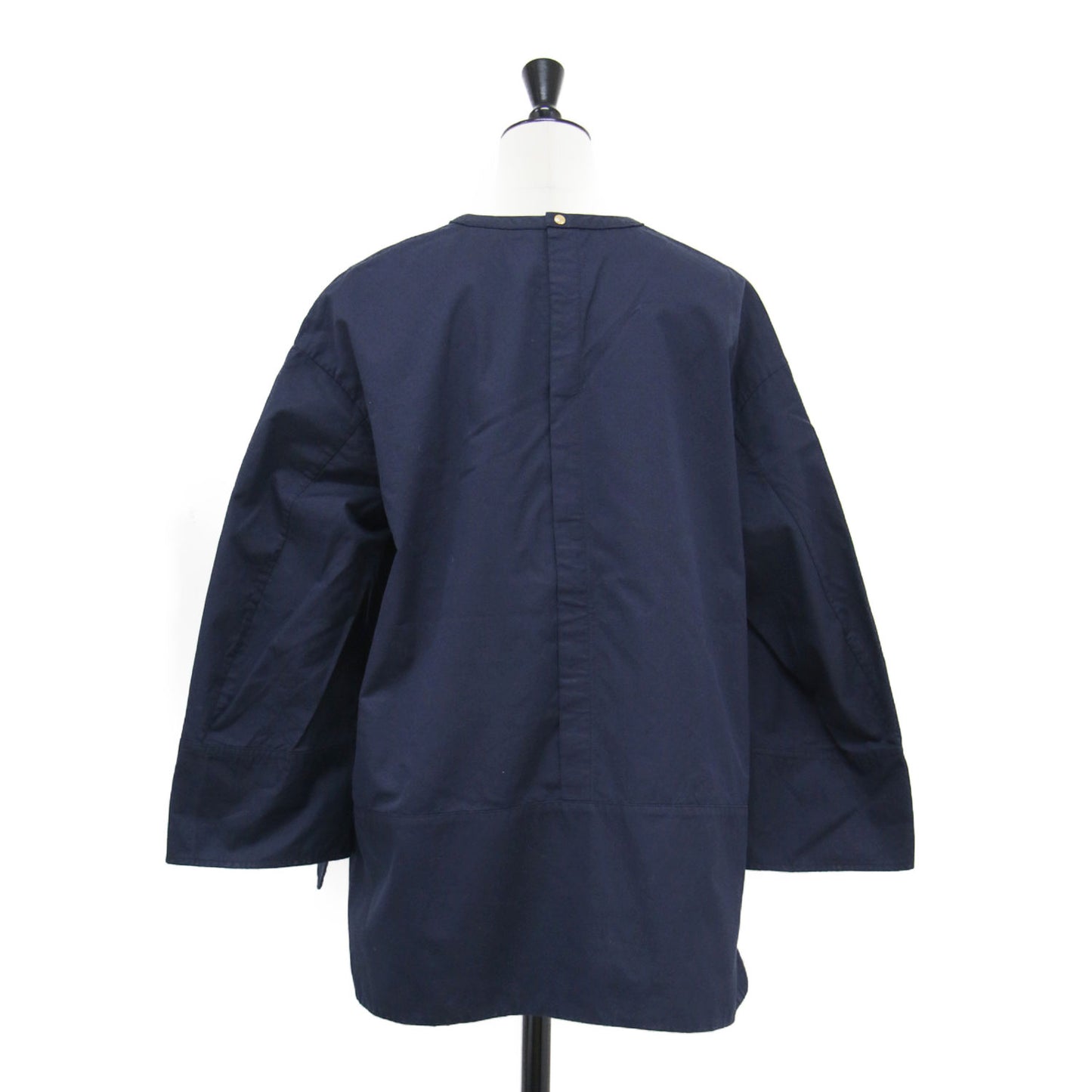 21春夏 コットンドビー ノーカラー ブラウス / シャツ 長袖 クルーネック ワイドスリーブ タック