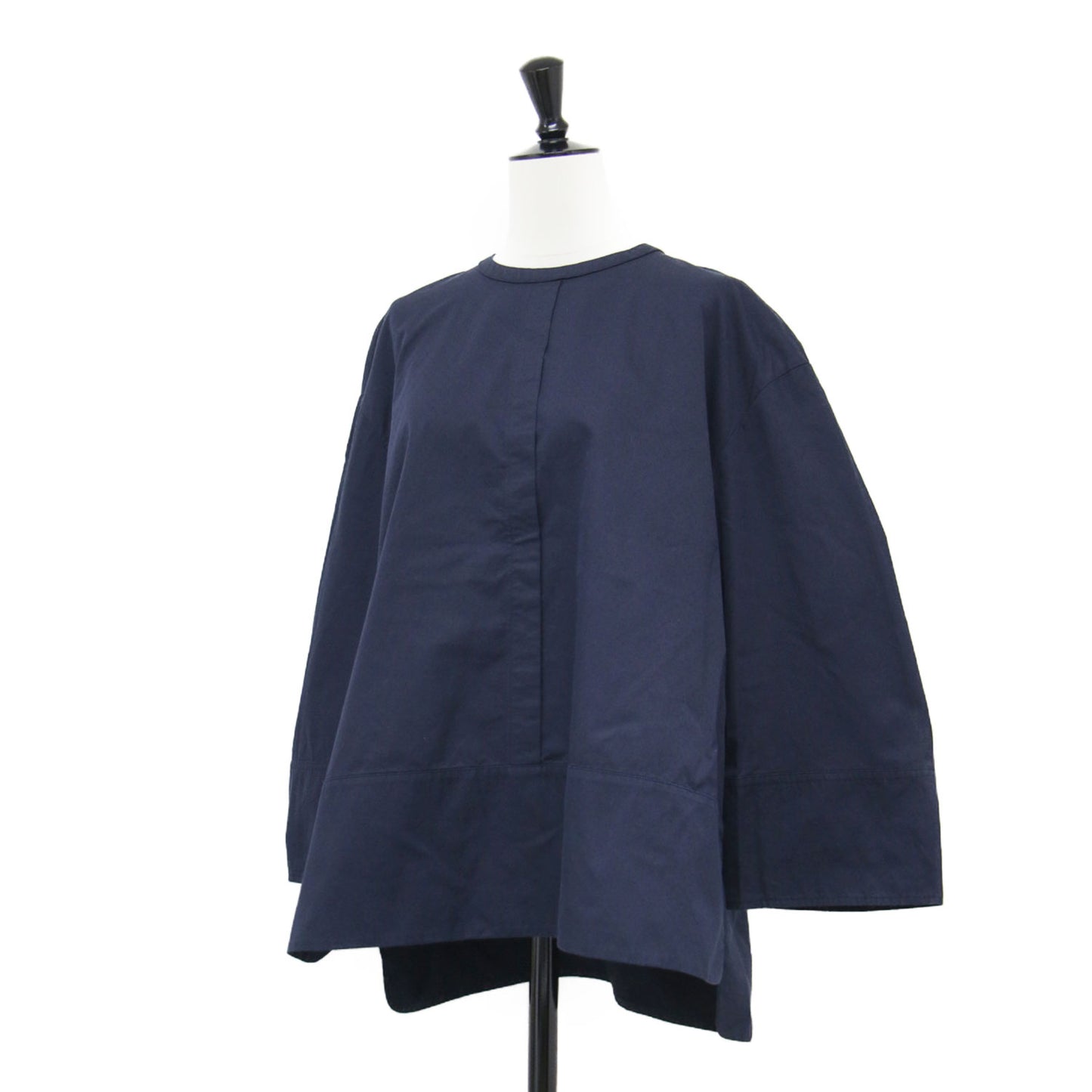 21春夏 コットンドビー ノーカラー ブラウス / シャツ 長袖 クルーネック ワイドスリーブ タック
