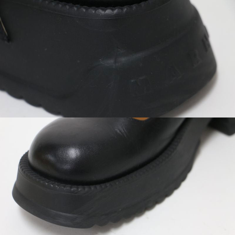 メリージェーン フラットシューズ / 厚底 ストラップ チャンキーヒール ロゴ 牛革