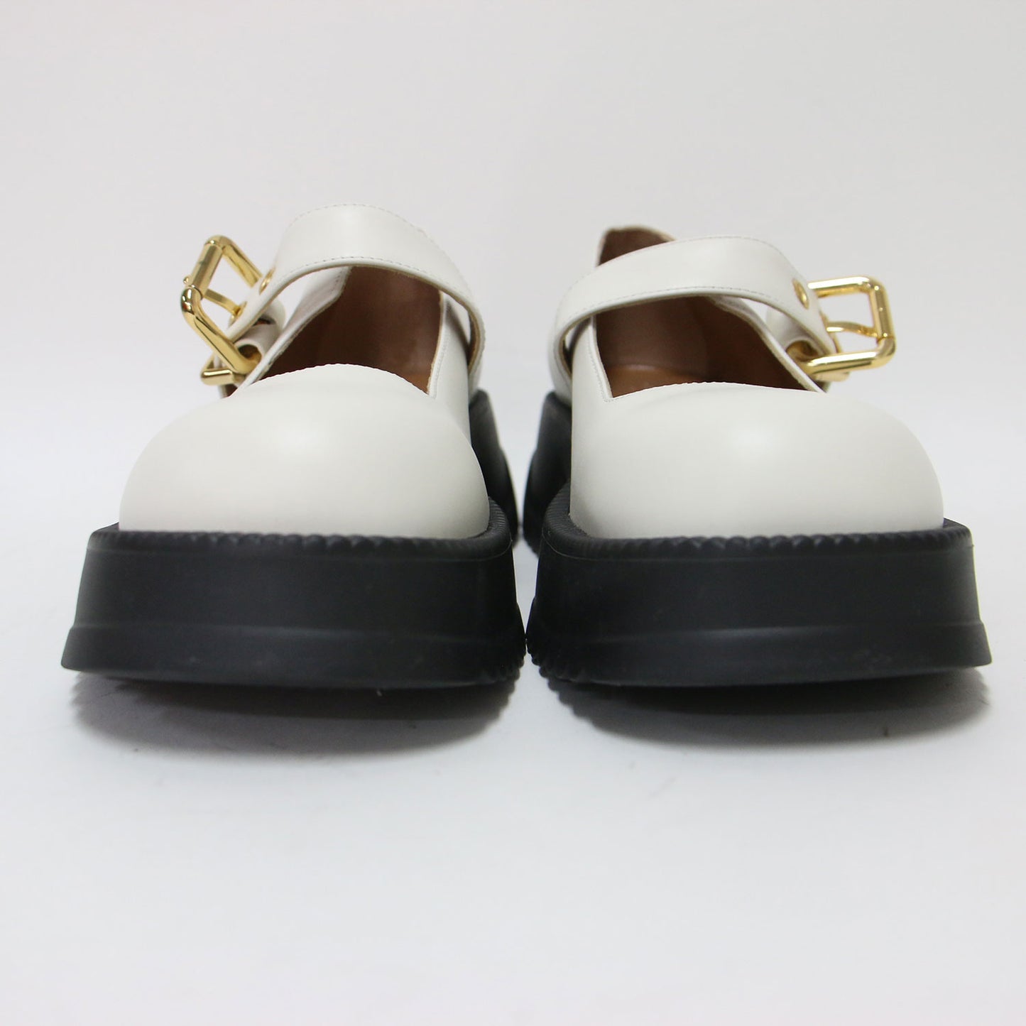 メリージェーン フラットシューズ / 厚底 ストラップ チャンキーヒール ロゴ 牛革