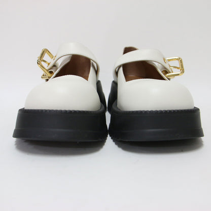 メリージェーン フラットシューズ / 厚底 ストラップ チャンキーヒール ロゴ 牛革