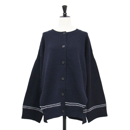 24秋冬 バックロゴ キモノスリーブ カーディガン / ニット クルーネック 長袖 ウール