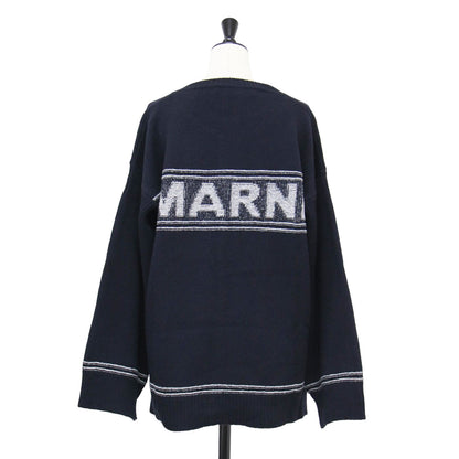 24秋冬 バックロゴ キモノスリーブ カーディガン / ニット クルーネック 長袖 ウール