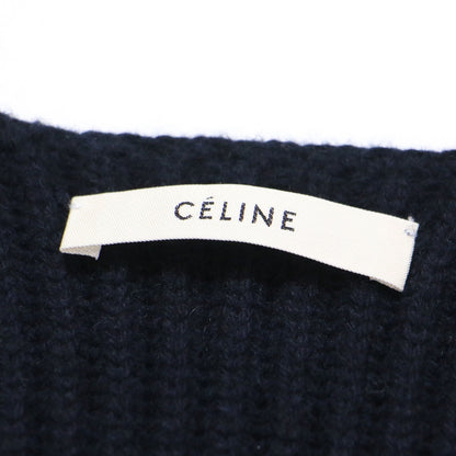 ウール カシミヤ ロング ニット ベスト / ジレ クルーネック スリット リブ編み フィービー期