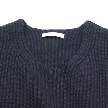 ウール カシミヤ ロング ニット ベスト / ジレ クルーネック スリット リブ編み フィービー期