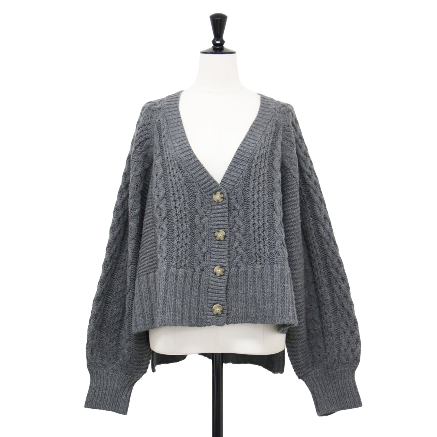22秋冬 バルキー ケーブル編み カーディガン / Bulky sweater l/s cable cardy ニット ショート丈 Vネック 長袖 ウール