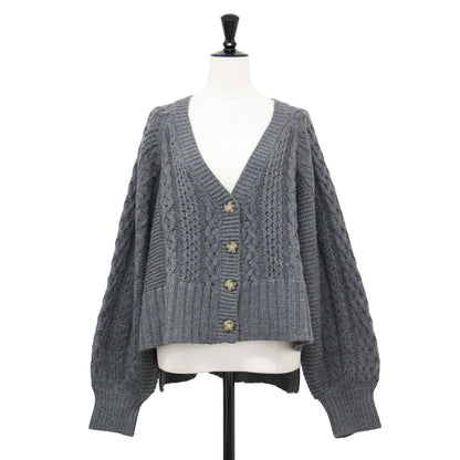 22秋冬 バルキー ケーブル編み カーディガン / Bulky sweater l/s cable cardy ニット ショート丈 Vネック 長袖 ウール