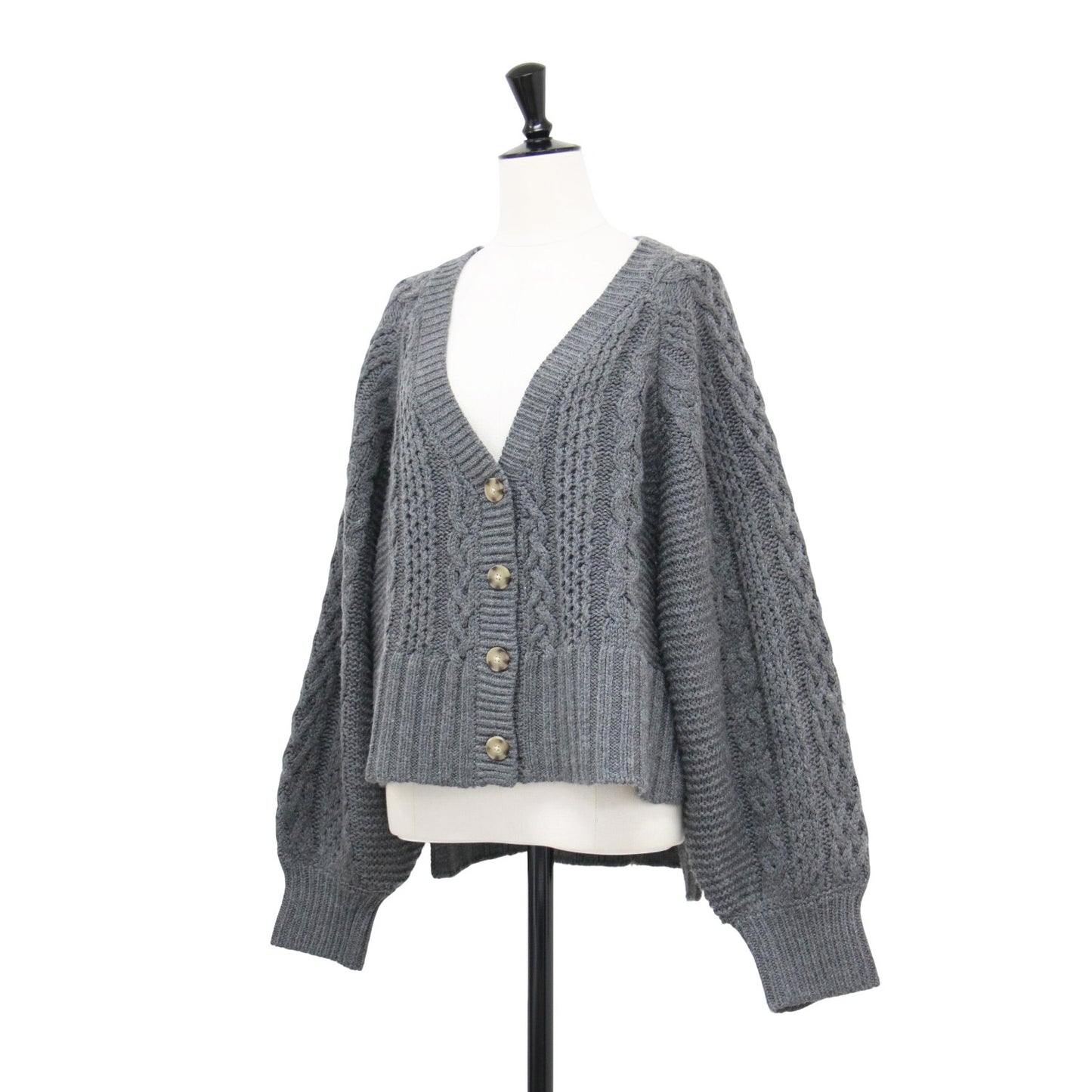 22秋冬 バルキー ケーブル編み カーディガン / Bulky sweater l/s cable cardy ニット ショート丈 Vネック 長袖 ウール