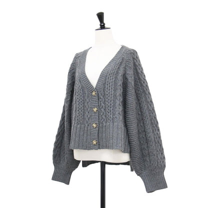 22秋冬 バルキー ケーブル編み カーディガン / Bulky sweater l/s cable cardy ニット ショート丈 Vネック 長袖 ウール
