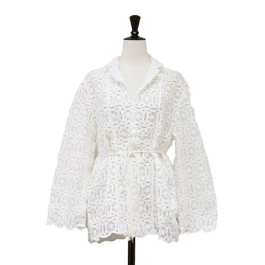 25春夏 ゲオフラワーレース シングルブレスト ジャケット / テーラードカラー 長袖 フラワーモチーフ コットン