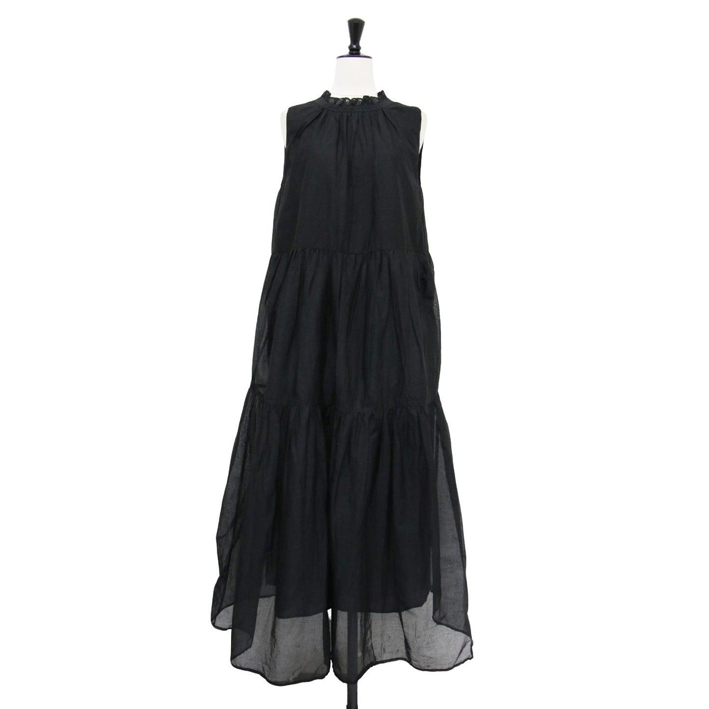 25秋冬 シアー スターチドコットン ギャザー ドレス / sheer starched cotton gather dress ワンピース ロング ノースリーブ