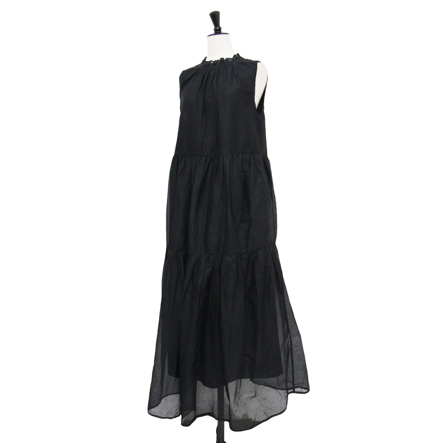 25秋冬 シアー スターチドコットン ギャザー ドレス / sheer starched cotton gather dress ワンピース ロング ノースリーブ