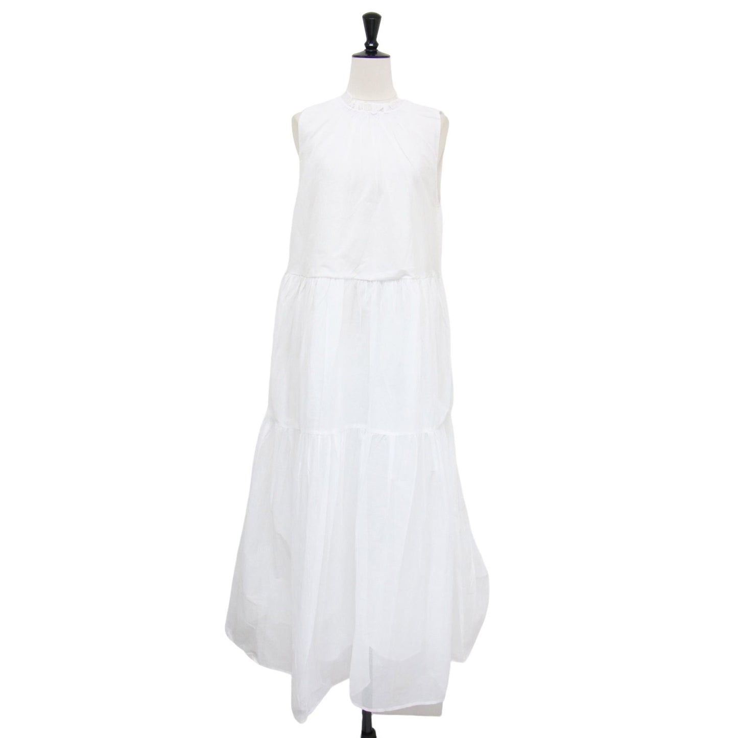 25秋冬 シアー スターチドコットン ギャザー ドレス / sheer starched cotton gather dress ワンピース ロング ノースリーブ