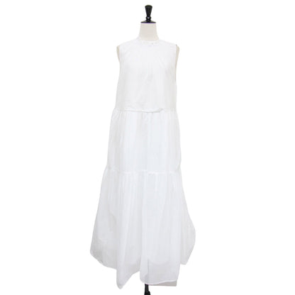 25秋冬 シアー スターチドコットン ギャザー ドレス / sheer starched cotton gather dress ワンピース ロング ノースリーブ
