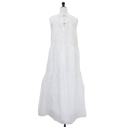 25秋冬 シアー スターチドコットン ギャザー ドレス / sheer starched cotton gather dress ワンピース ロング ノースリーブ