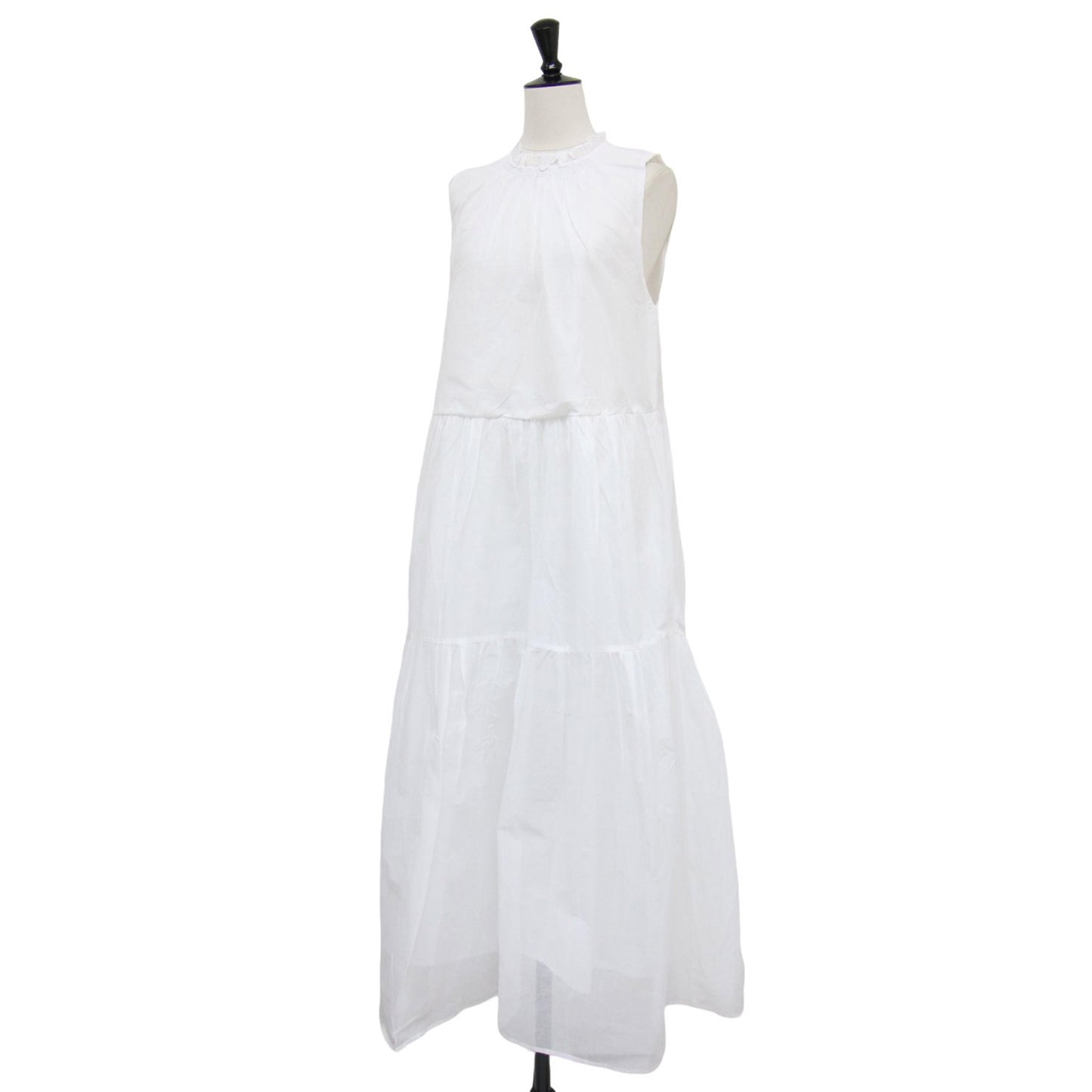 25秋冬 シアー スターチドコットン ギャザー ドレス / sheer starched cotton gather dress ワンピース ロング ノースリーブ