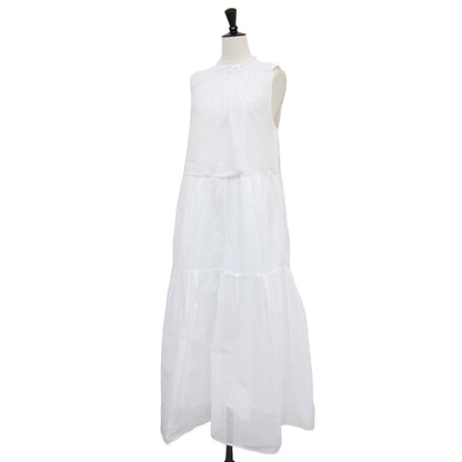 25秋冬 シアー スターチドコットン ギャザー ドレス / sheer starched cotton gather dress ワンピース ロング ノースリーブ