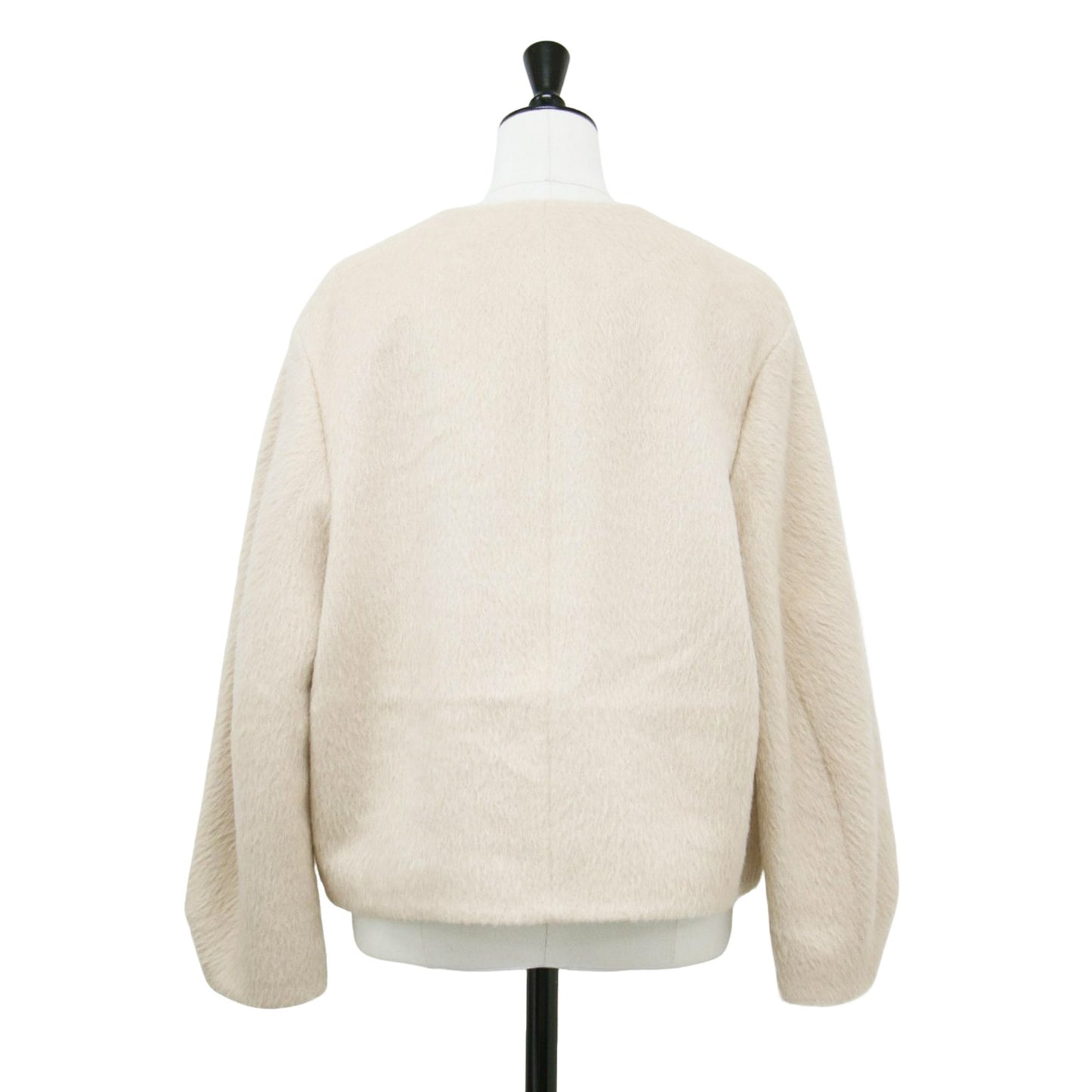 22秋冬 アルパカ ヘリンボーン ショート コート / ジャケット ノーカラー クルーネック シャギー ウール